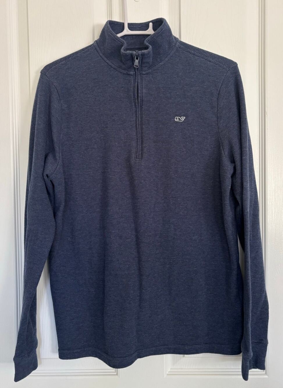 Vineyard Vines Boys XL (18) Heathered Stripe Blue Shep Shirt Quarter Zip